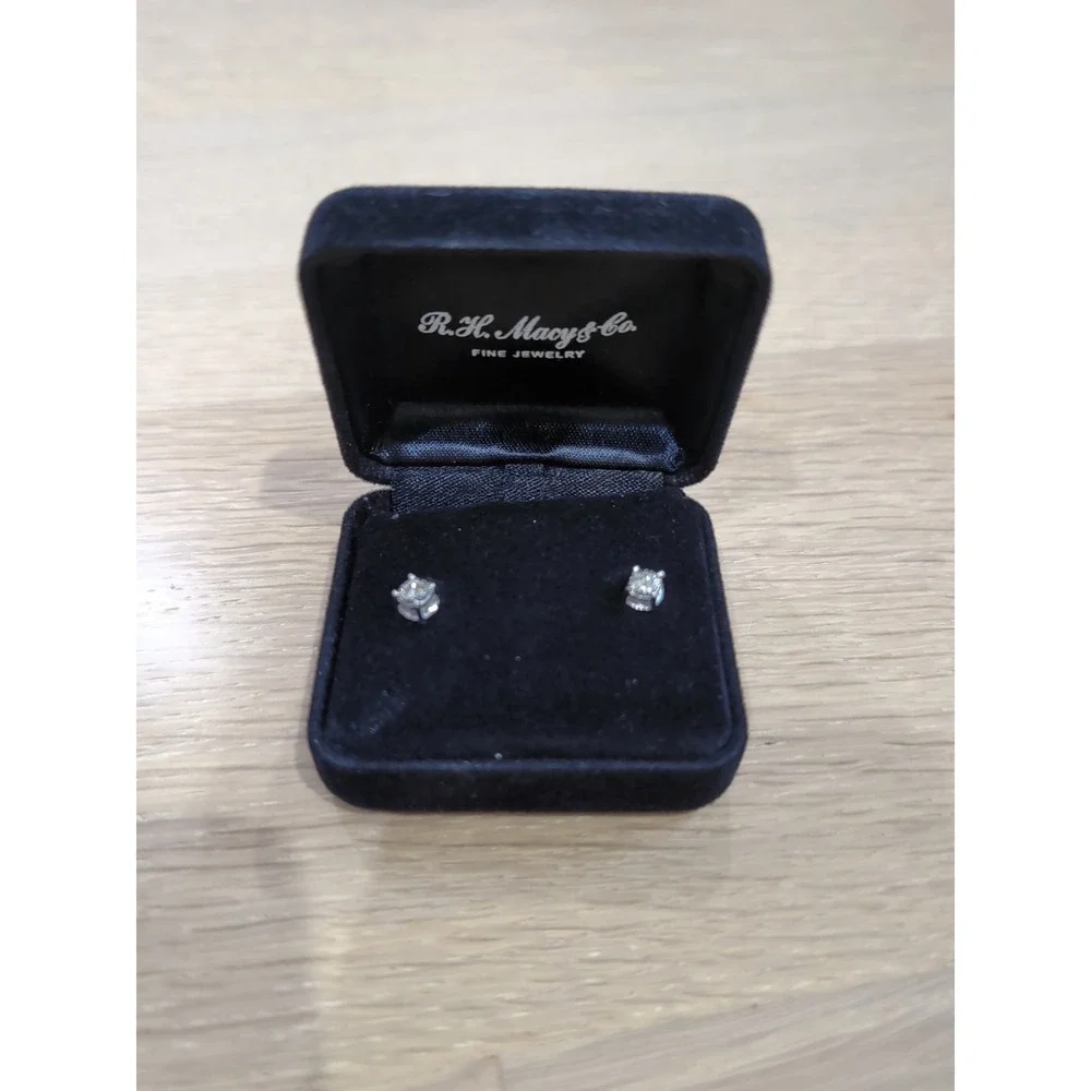 RH Macy's Diamond Solitaire Wedding Studs 1/2cttw Round Stud 14KW White Gold